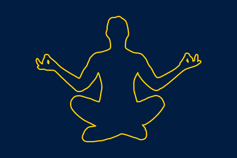 A graphic outline of someone meditating.