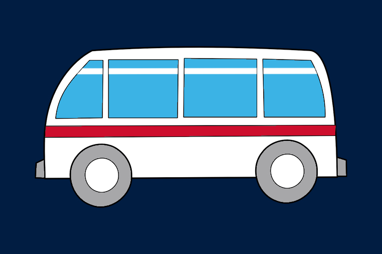 An illustrated graphic of a bus or van.