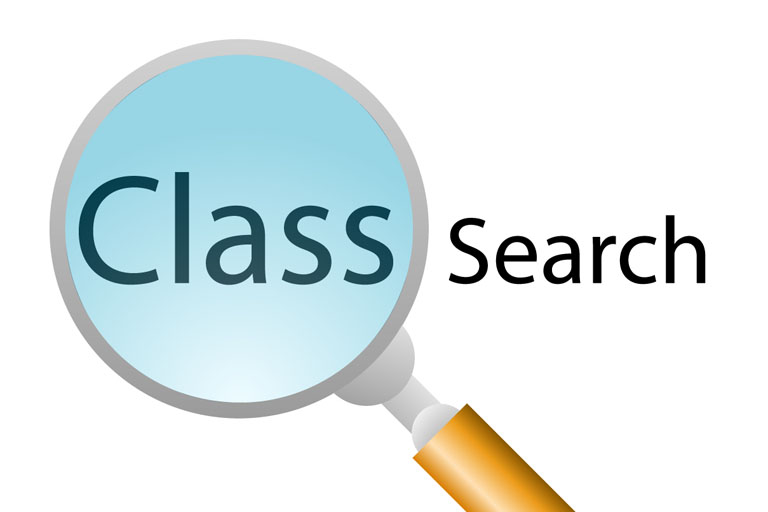 A magnifing glass that is focusing on the word Class. The word Search is to not being focused by magnifier.