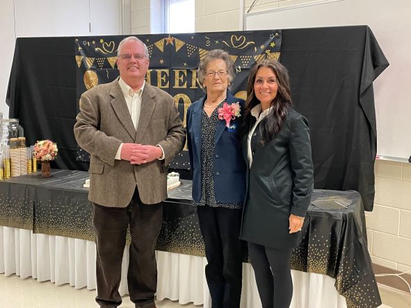 Elizabeth Greene celebrates her remarkable career, pictured with Bobby Grubbs, recruitment specialist, and Dr. Rebecca Johnson, VP of student affairs and Pineville Campus director.